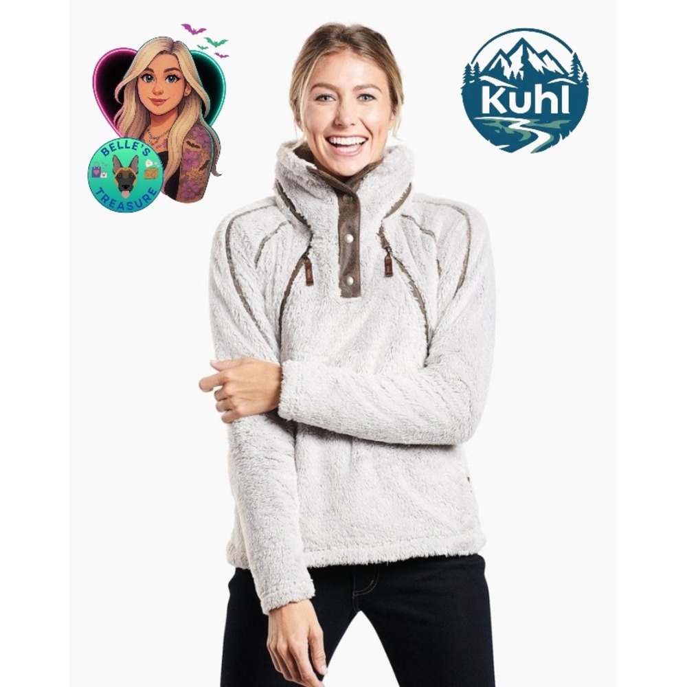 Kuhl Coat Women's Large Fleece Pullover Flight Jacket Fuzzy‎ Beige Stone Hooded